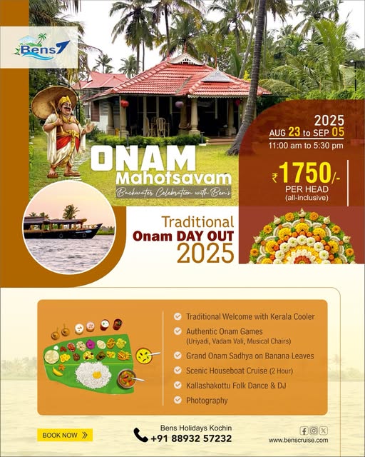 Onam Utsavam 2025 with Ben’s Holidays – Kadamakudy Backwater Celebration